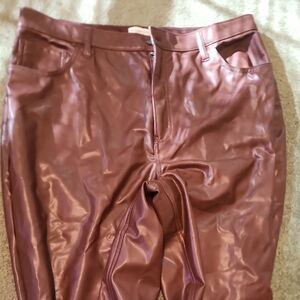 Shiny Brown Faux Leather Pants